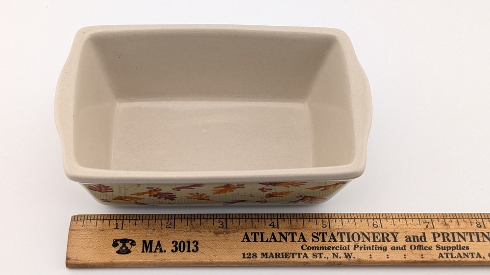 Vintage Natucket Mini Loaf Pan Ceramic Autumn Leaves Pattern Bread Baking Fall