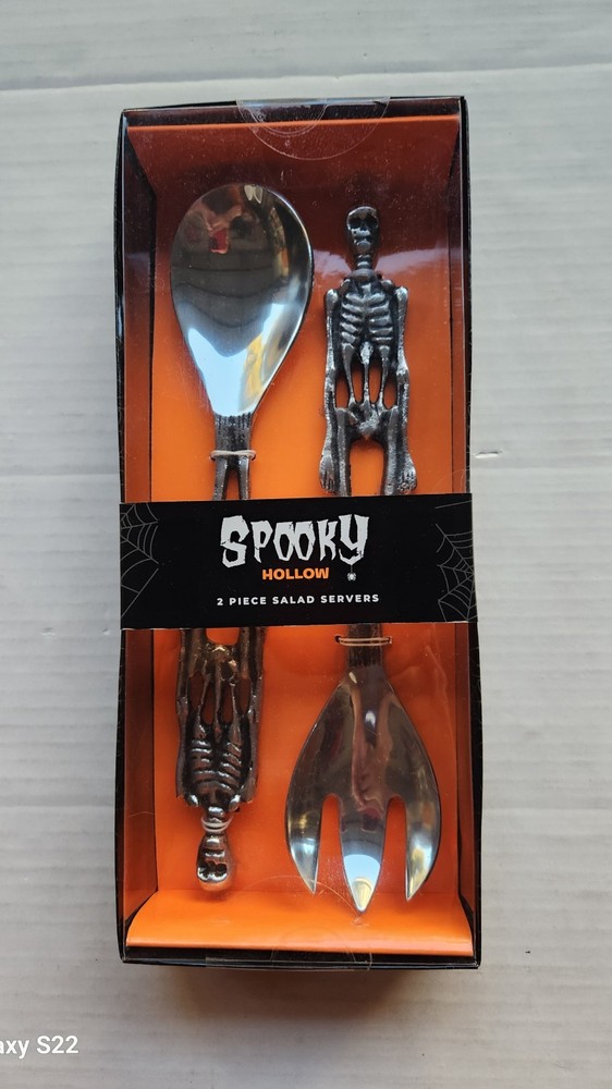 Spooky Hollow 2 Piece Salad Servers - Skeleton Serving Spoon & Fork
