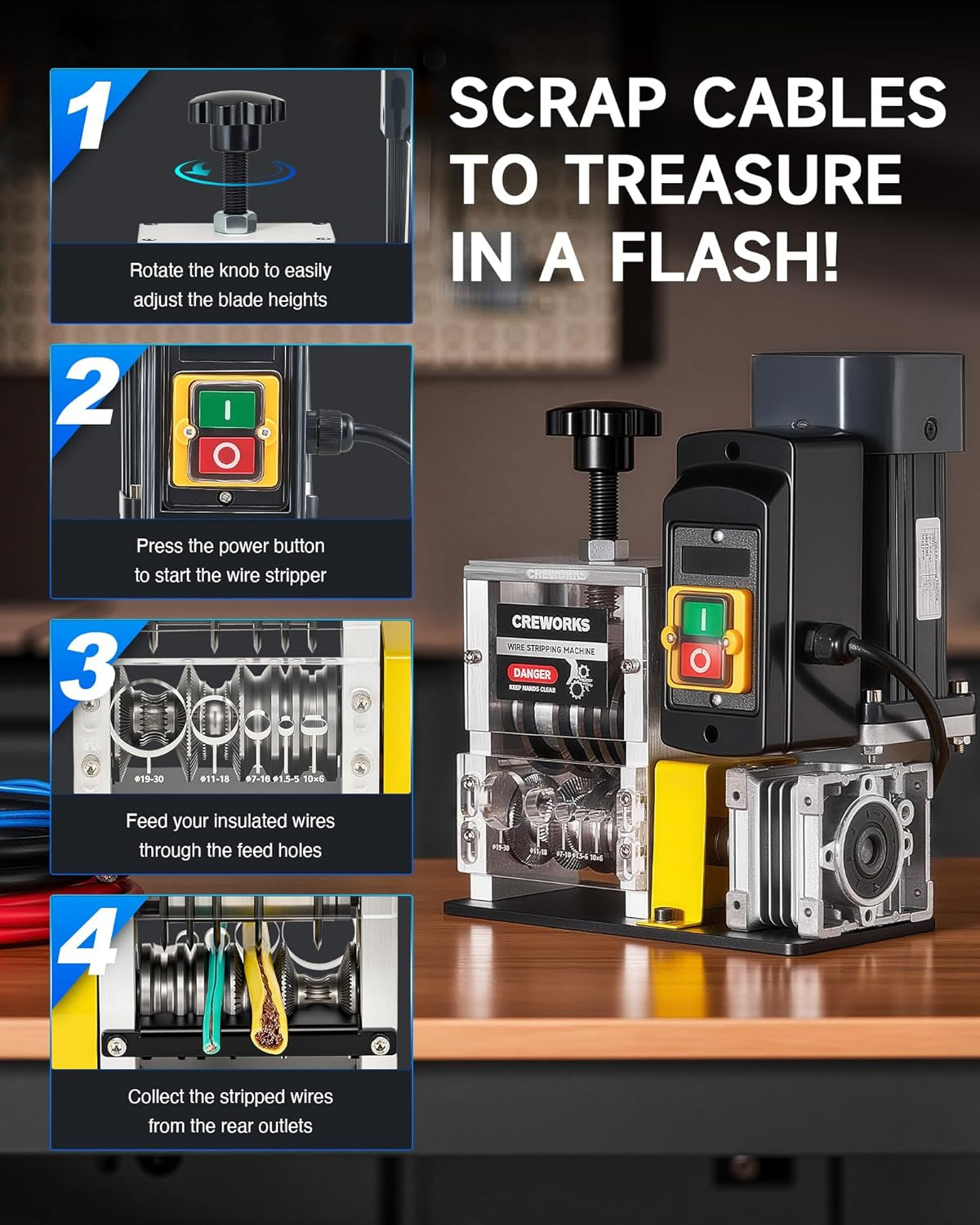 180W Motor Automatic Wire Stripper Machine, 5 Blade Electric Wire Stripping Mach