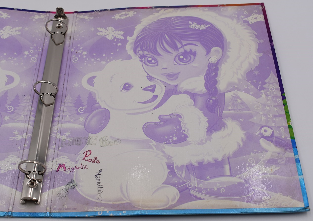 Vintage Y2K Lisa Frank Eskimo Girl Polar Bear Glitter Prism 3 ring Binder