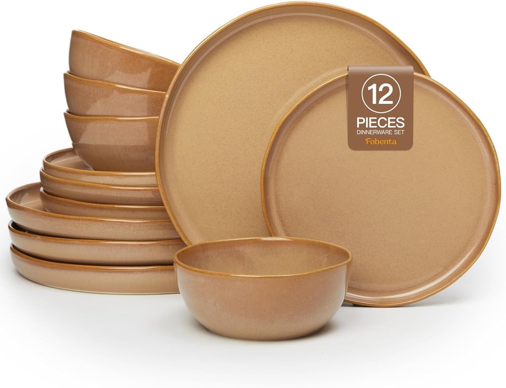 Ceramic Dinnerware Set 4 Reactive Glaze Plates & Bowls Sets Microwave