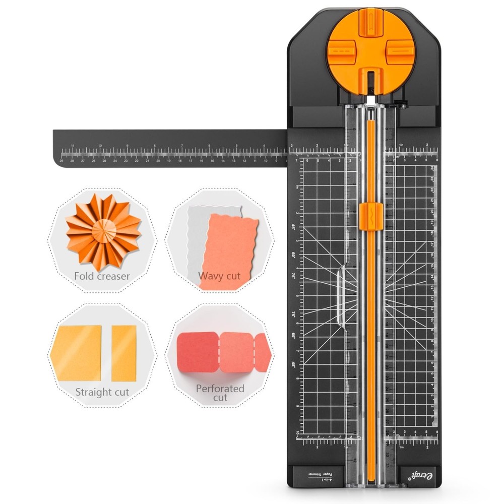 4-in-1 Paper Cutter 12" Trimmer - Multi-Function Scrapbooking Tool with Straight