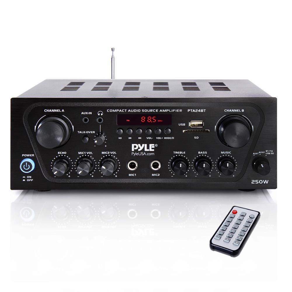 Pyle Bluetooth Stereo Receiver, 4x 4" Speaker, Wireless Microphone System, Wire