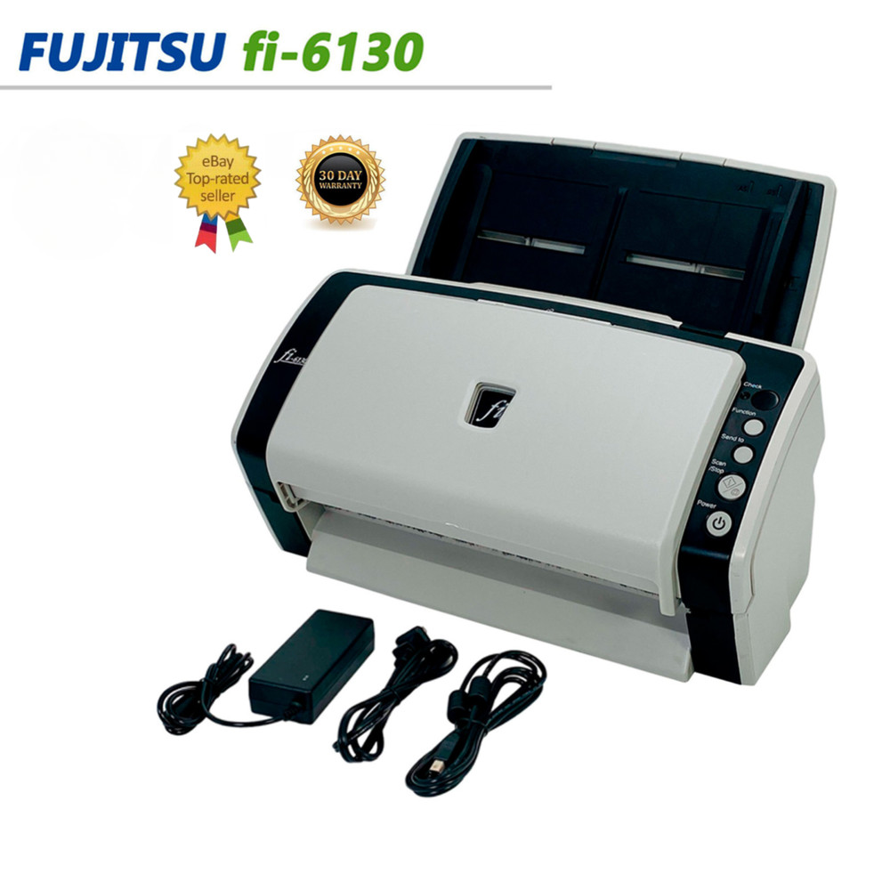 Fujitsu FI-6130 Duplex Document Color Scanner w/AC Adapter & USB Cord TESTED