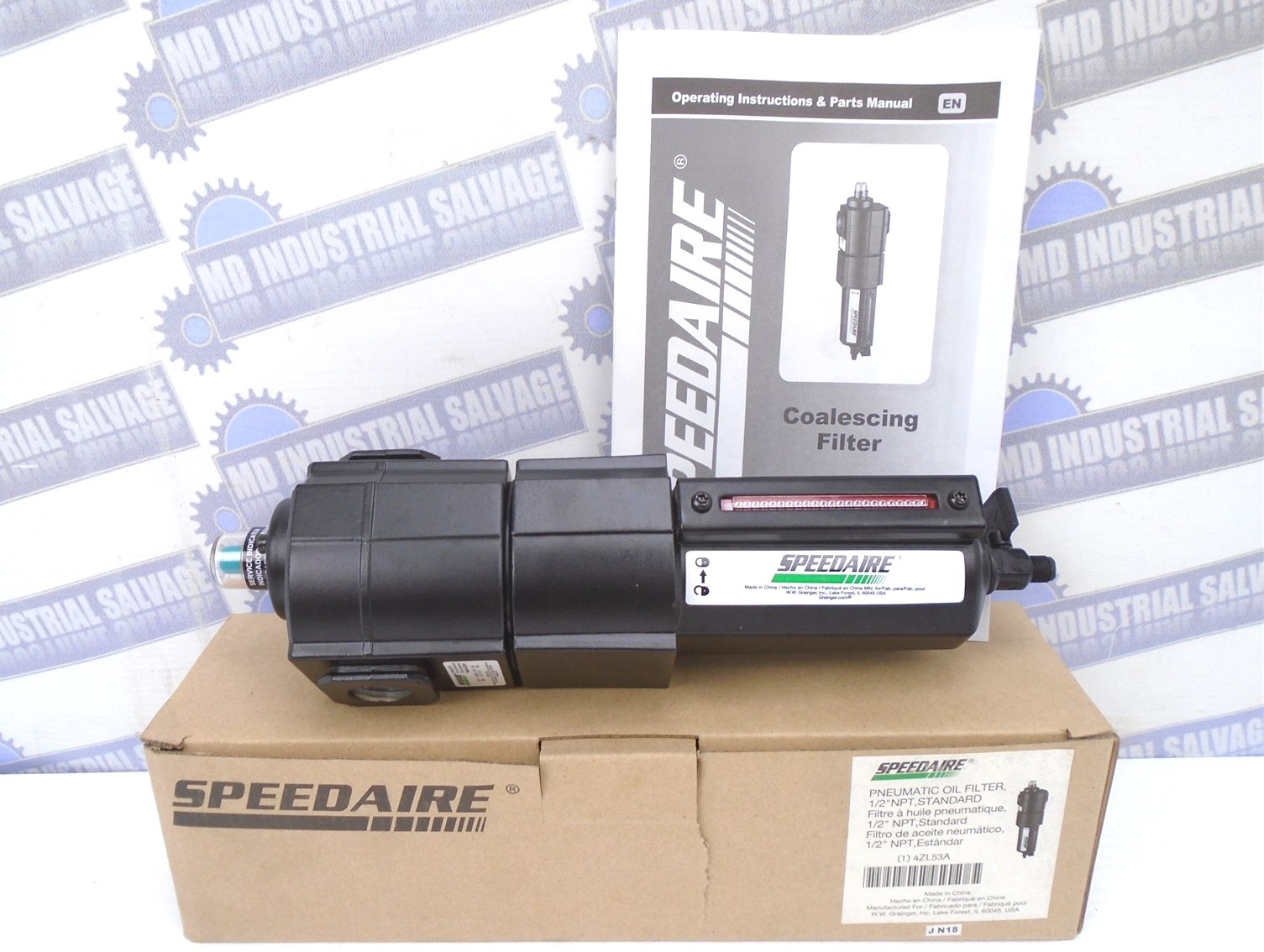 SPEEDAIRE - 4ZL53A - AIR Coalescing OIL FILTER - 250psi, 1/2"NPT, 0.01m, 60 cfm