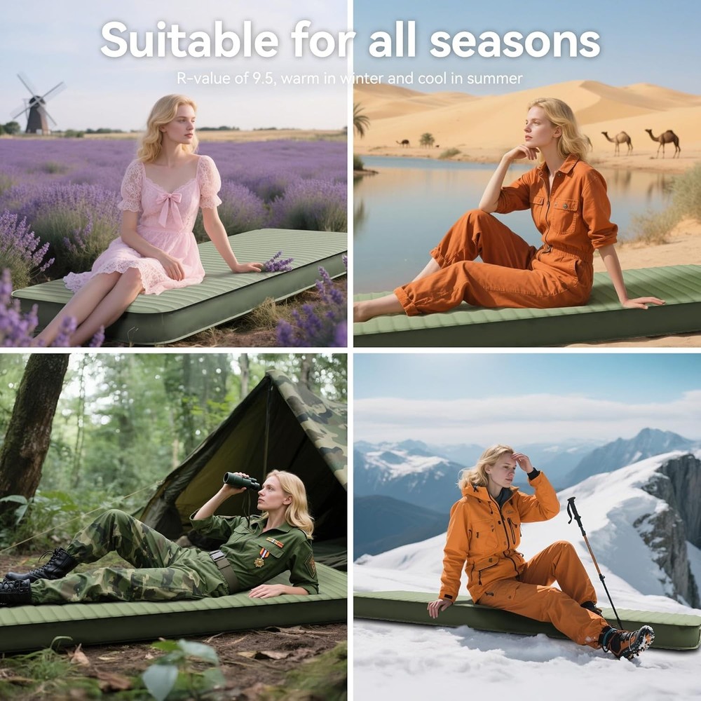 4-Inch Thick Memory Foam Camping Sleeping Pad with Electric Pump Green