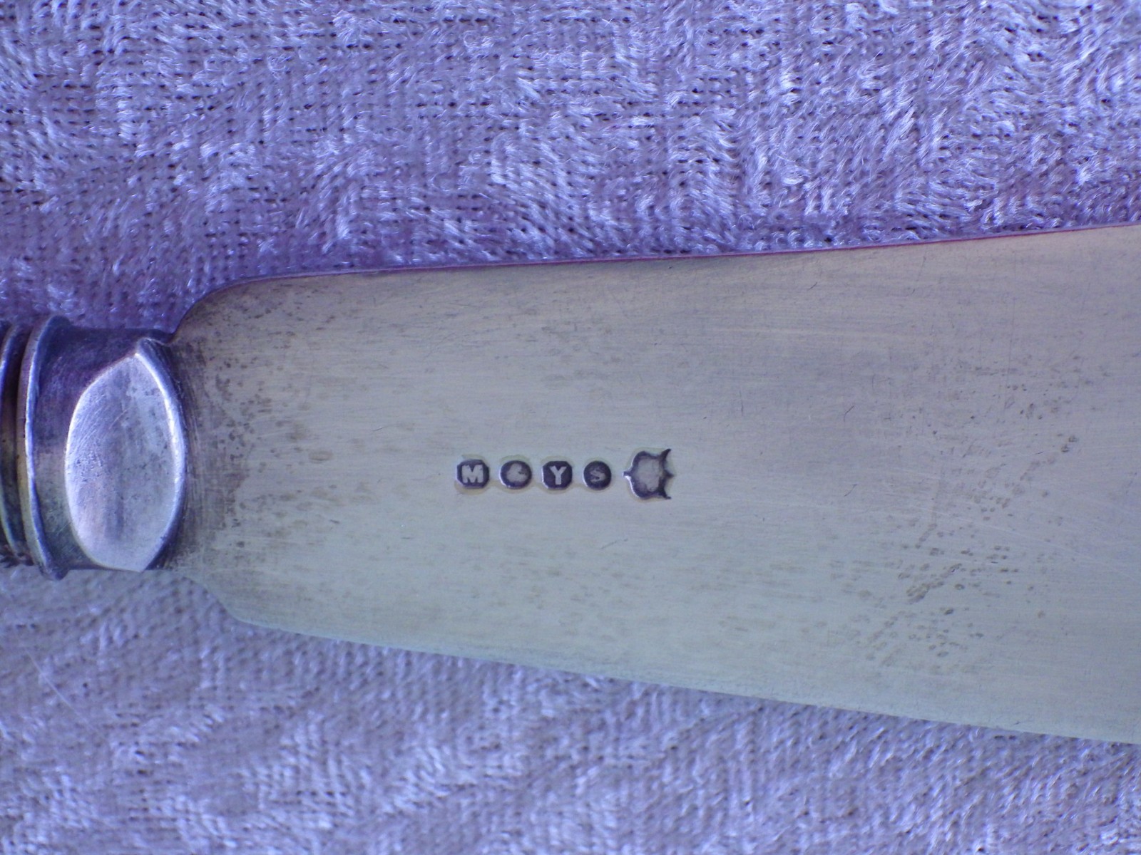 Antique JB James Beebe fish serving fork & knife sterling band silverplate blade