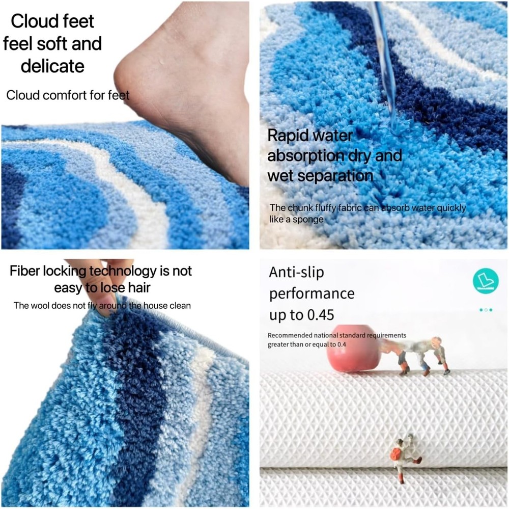 Cute Blue Bath Mat - 1'4" x 2' (Rectangular), Sea Wave