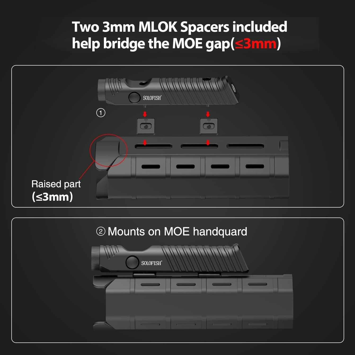 Solofish 1450 Lumens Flashlight Strobe Light M-Lok Rail Magnetic Rechargeable