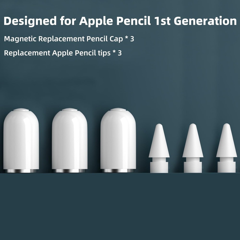 Magnetic Replacement Cap & Tips Compatible with Apple Pencil 1st Gen (6-Pack)