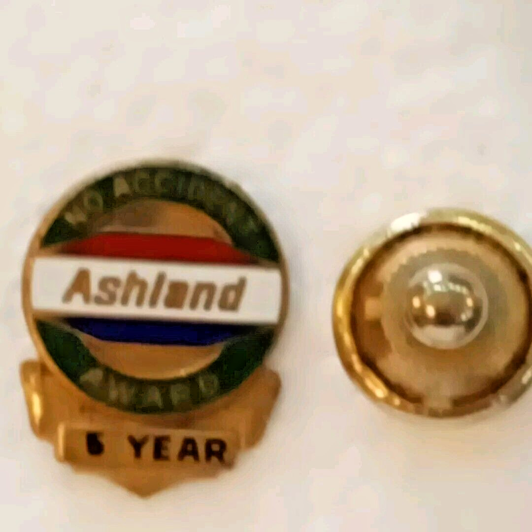 Vtg Ashland Oil 5YR Employee Service No Accident Award Lapel Tack Hat Pin EUC