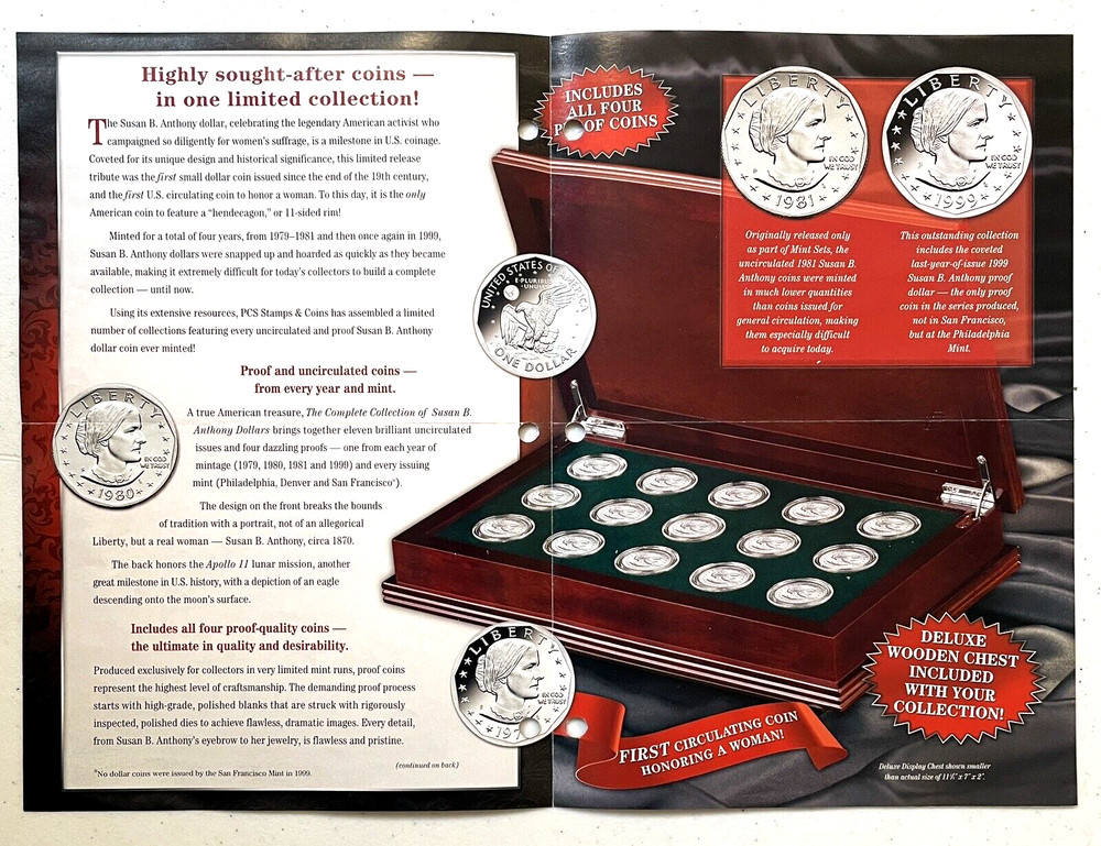 Susan B. Anthony Coins, The Complete Uncirculated Collection Includes 1999 Proof