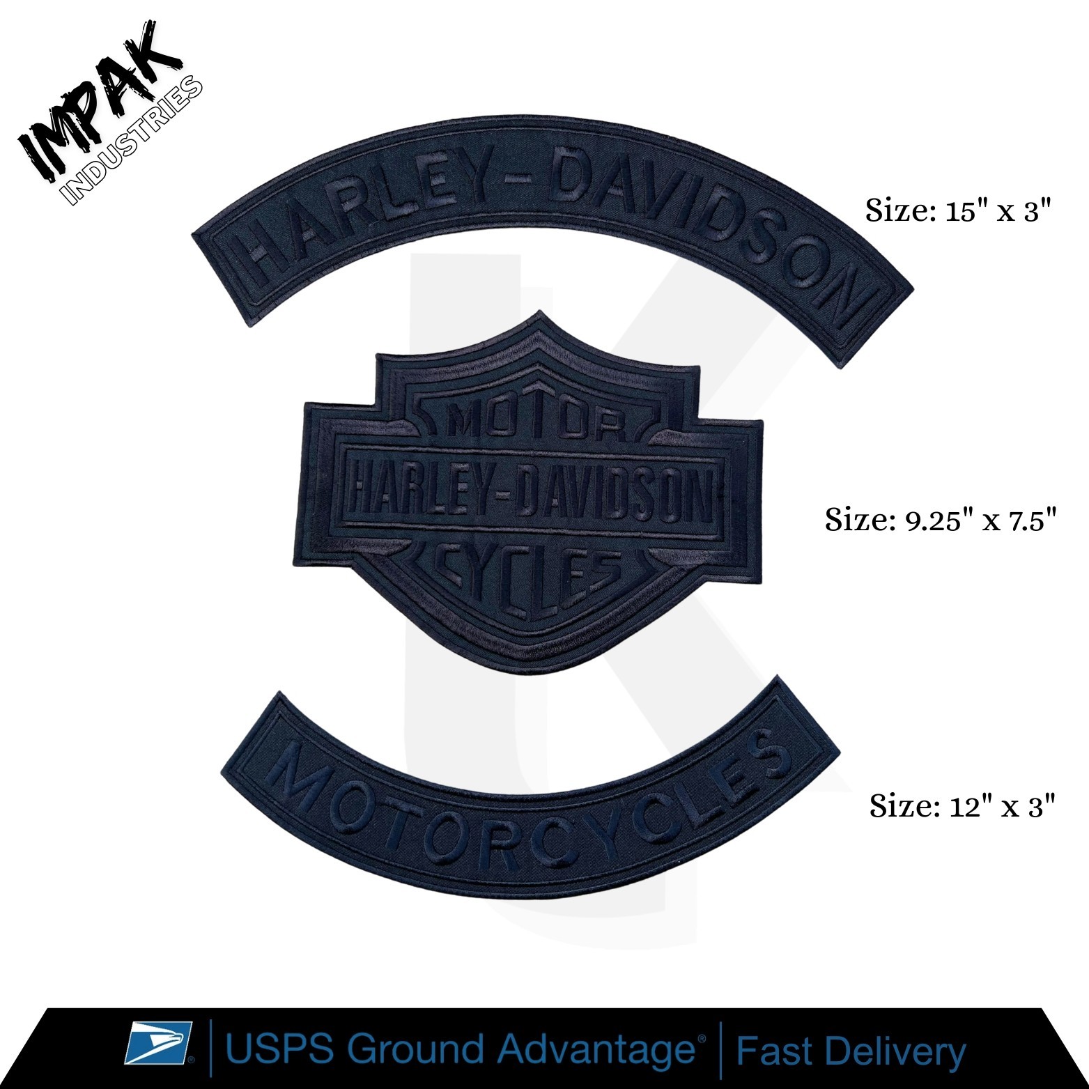 Harley Davidson Black Bar & Shield Rockers Set Embroidered Patch Iron On Patches