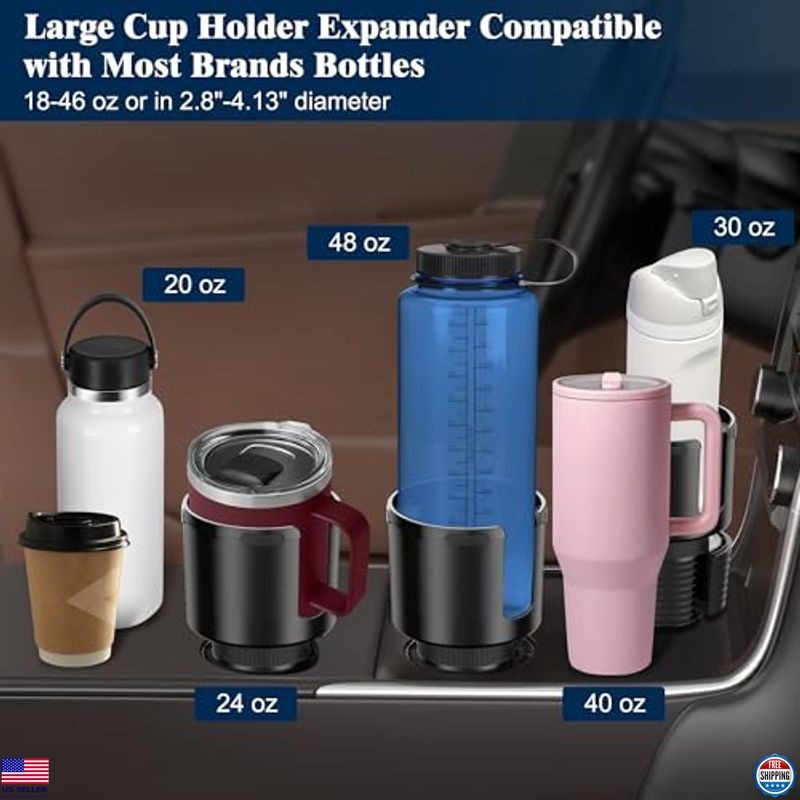 Car Cup Holder Expander - Stretchable Rubber Base Adapter for Large Bottles -