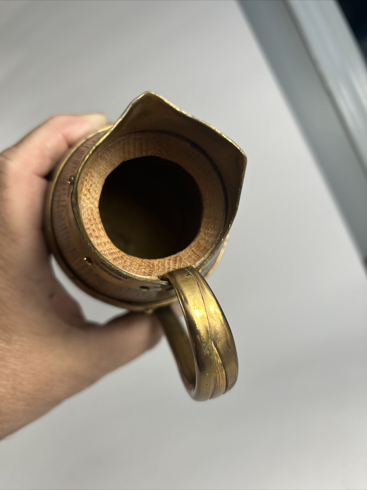 Gerard Lafitte Meilleurs d'Ouvrier de France Brass Oak Barrel Pitcher 1933