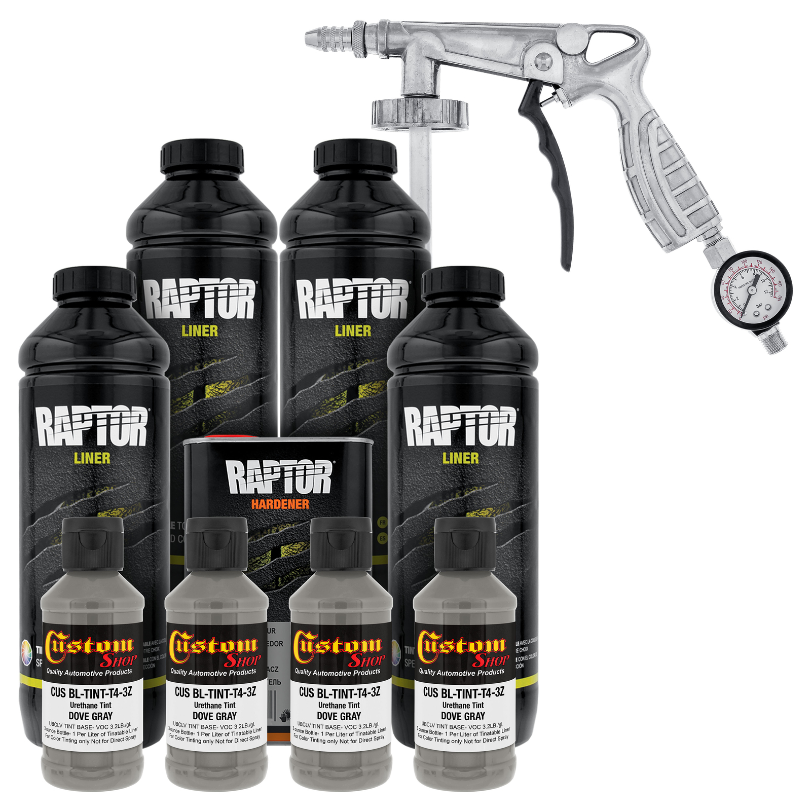 Raptor Dove Gray Urethane Spray-On Truck Bed Liner Spray Gun, 4 Liters