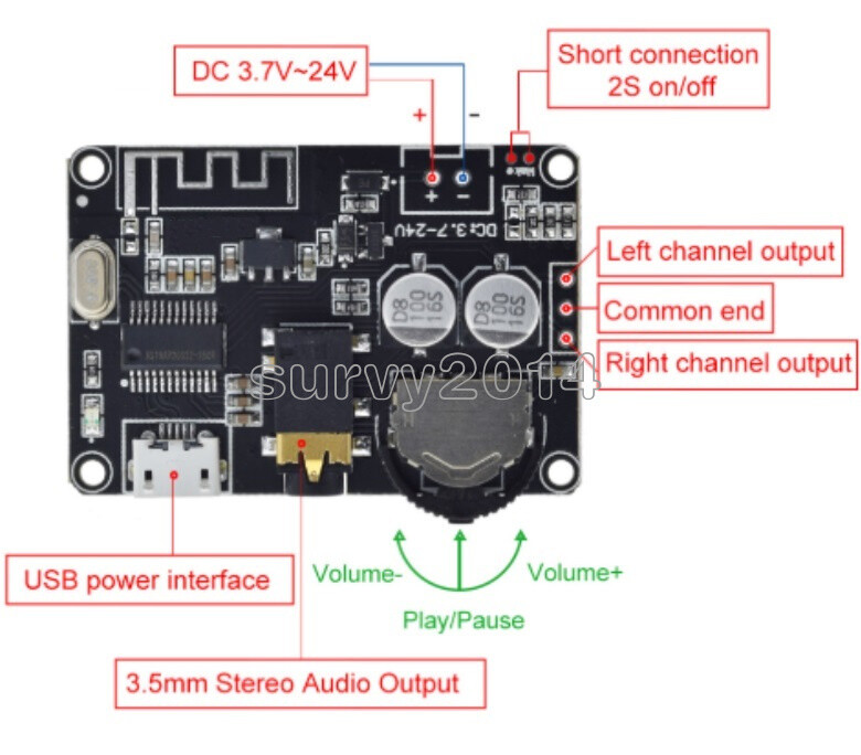 Adjustable Volume DC3.7-24V Bluetooth 5.0 Stereo Audio Decoder Board