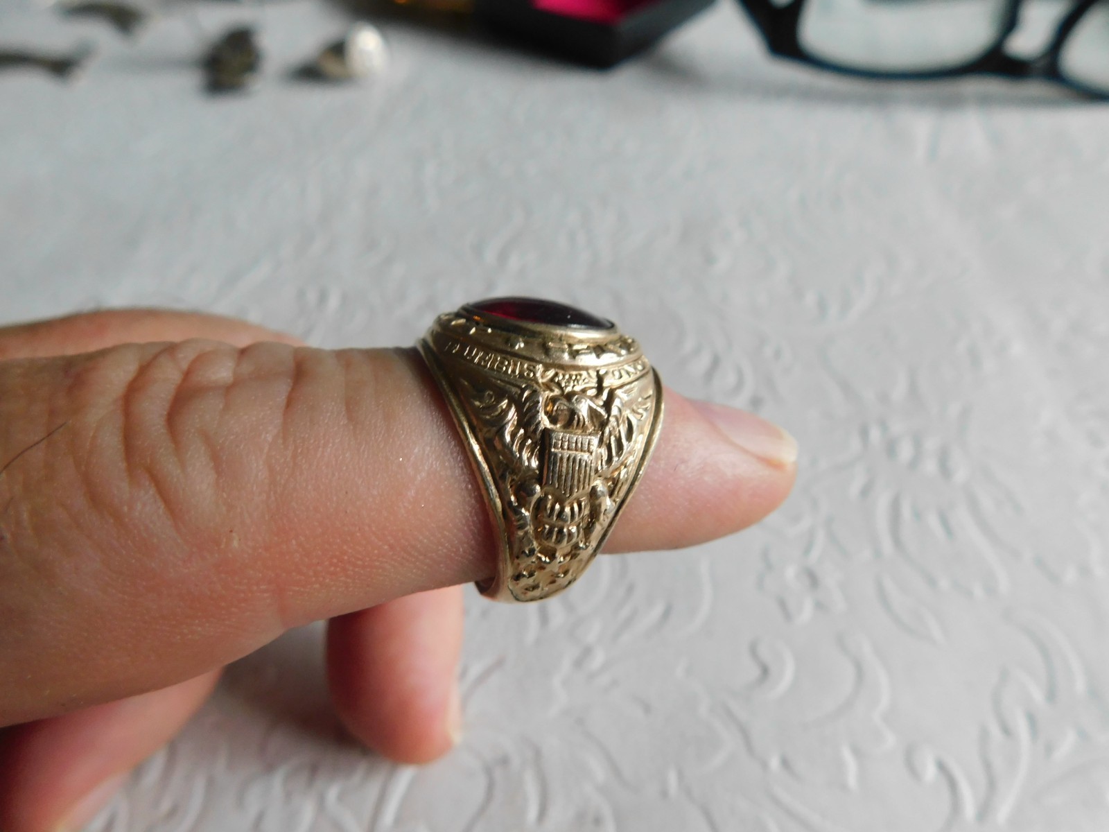 VINTAGE US ARMY CLASS RING 1/30 14K GOLD PLATED 'RGP' MARKED SZ 9.5 - 11.1g