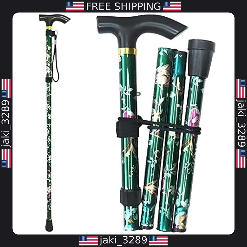 Adjustable Lightweight Folding Cane for Seniors - Portable T Handle with Strap