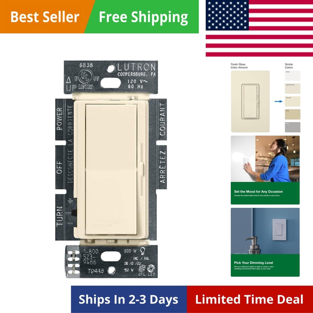 Diva LED+ Dimmer Light Switch for Dimmable LED, Halogen, and Incandescent Bul...