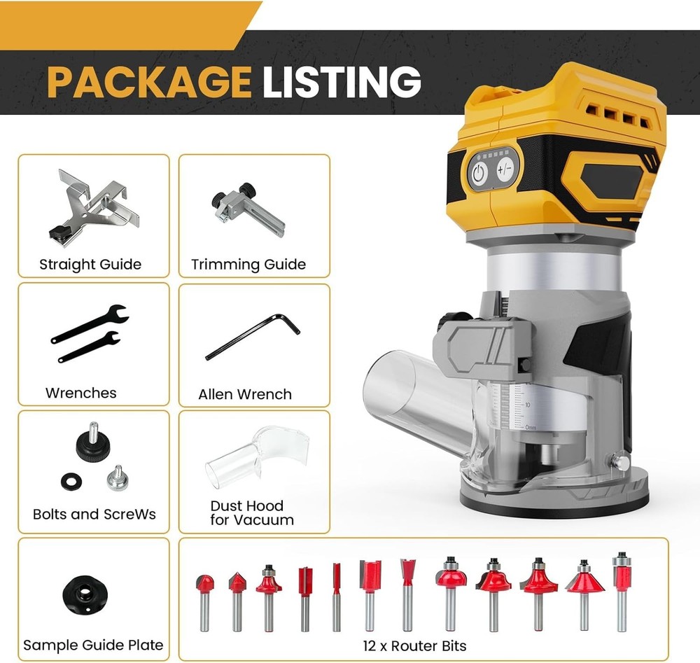 Lightweight Brushless Router with Adjustable Speed & Worklight – Ready to Use