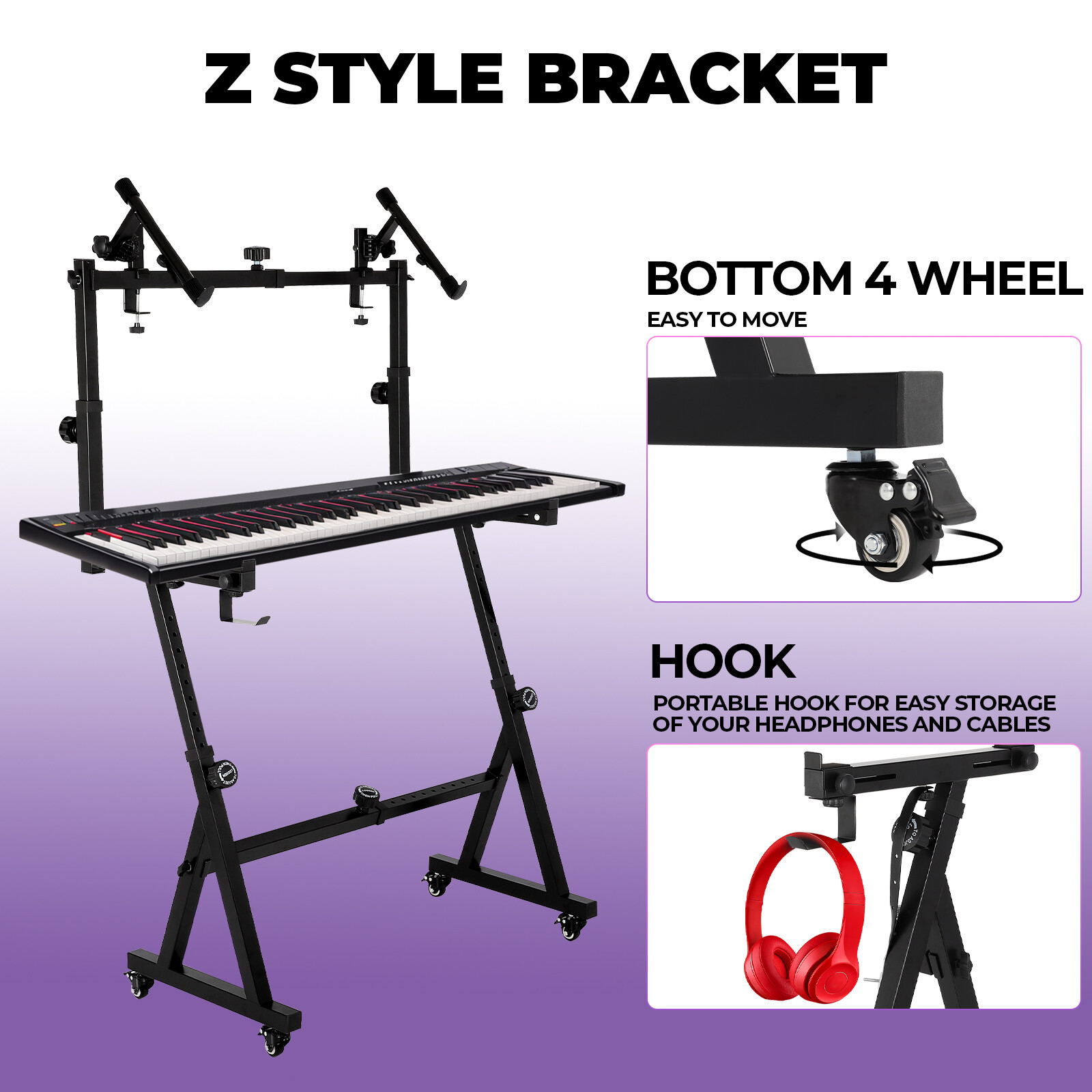 Dual Piano Keyboard Stand, Z Style Portable and Adjustable Piano Stand