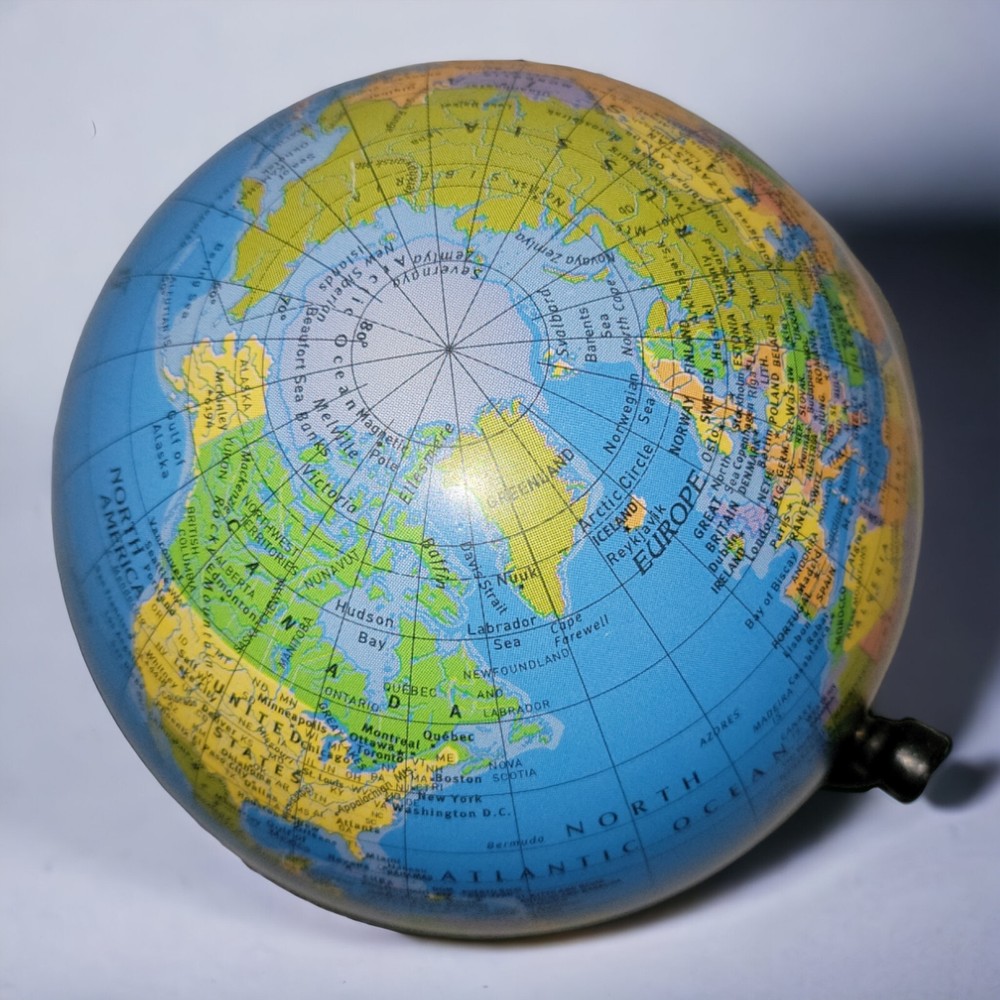 Vintage Replogle ScanGlobe World Desk Globe 4" Diameter Black Base Circa 2001