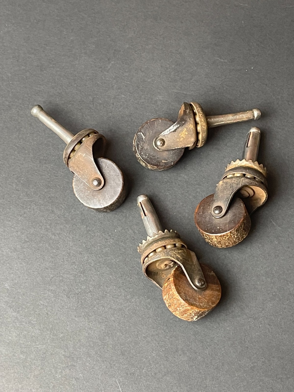 Vintage Original Furniture Casters Set of 4 with 1" Wood Wheels