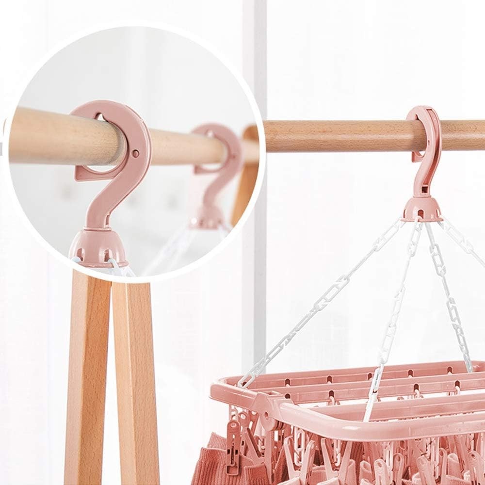 32-Clip Light Pink Clothes Drying Rack - Adjustable Hooks & Collapsible Design