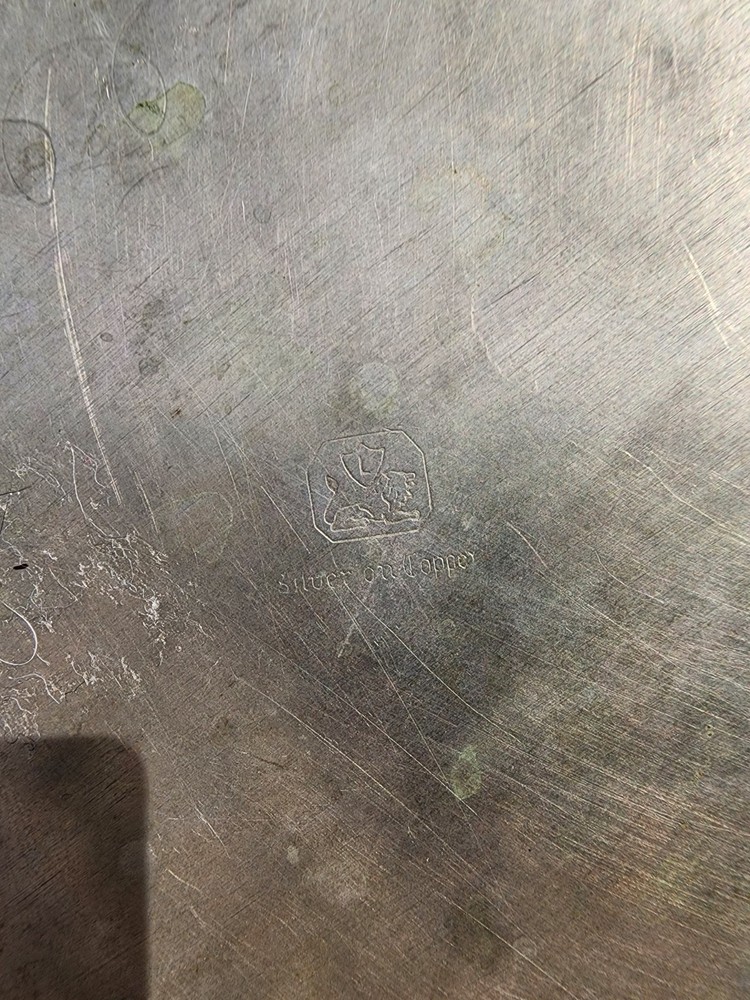 Vintage Silver on Copper Bed Warmer Silent Butler Crumb Catch WoodHandle Serpent