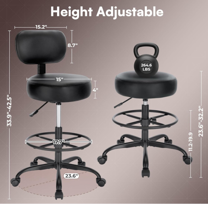 SUPERJARE Drafting Chair Adjustable Footrest Rolling Stool