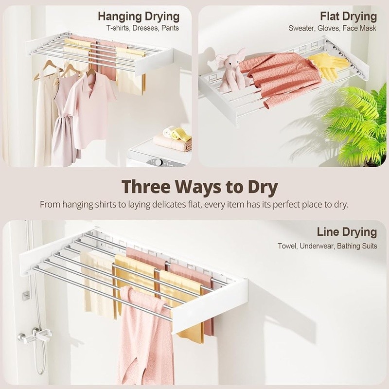 Wall Mounted Clothes Drying Rack Space Saving Foldable Heavy Duty Laundry Dryer