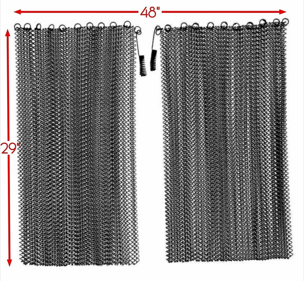 Fireplace Black Mesh Replacement Curtain Screen 2 Panels 29" x 48" Replacement