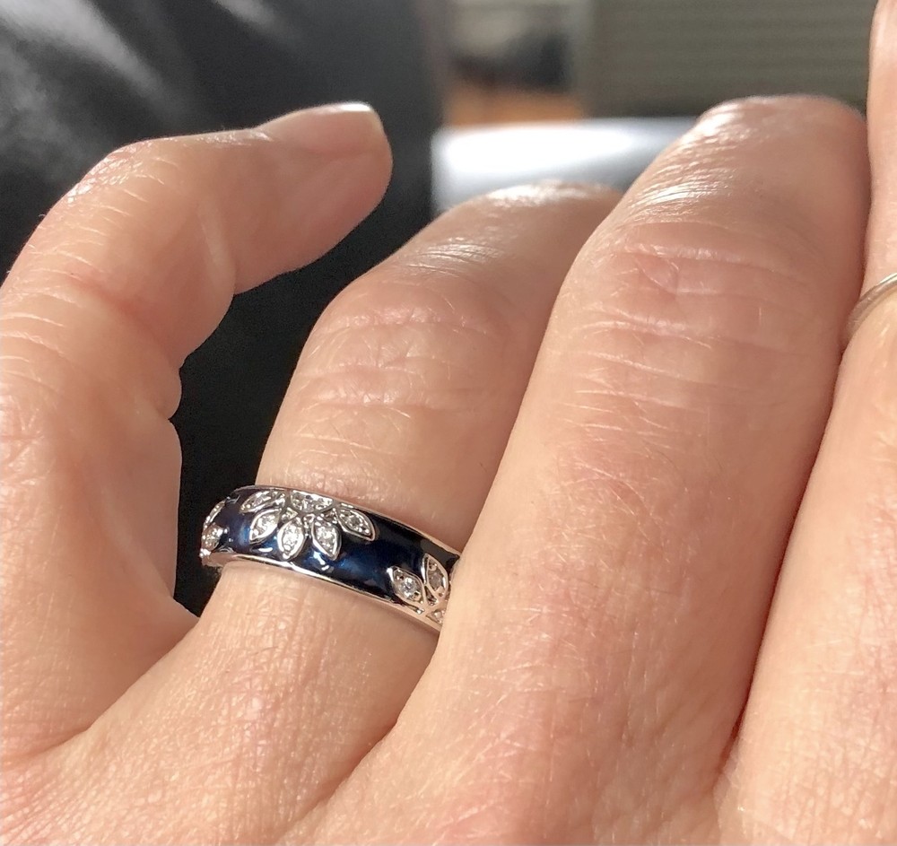 Blue Enamel Cubic Zirconia Leaf Ring