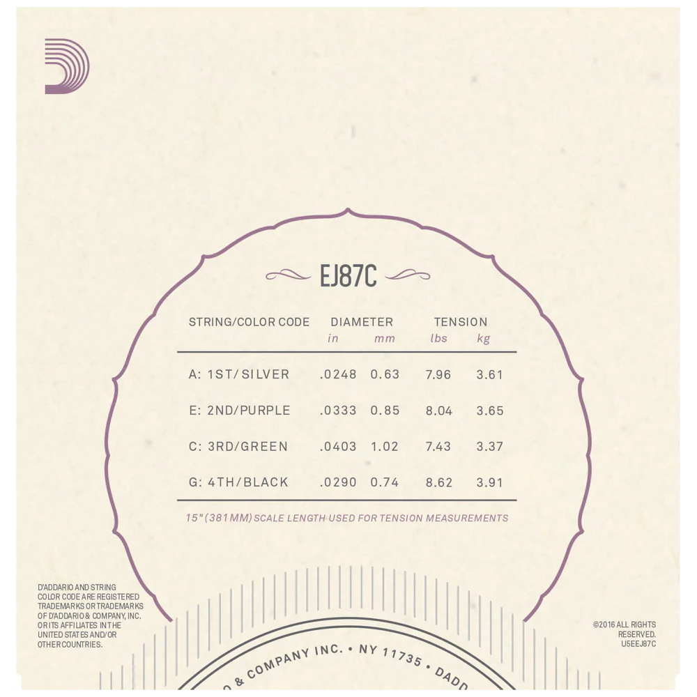 D'Addario EJ87C Titanium Ukulele Strings, Concert