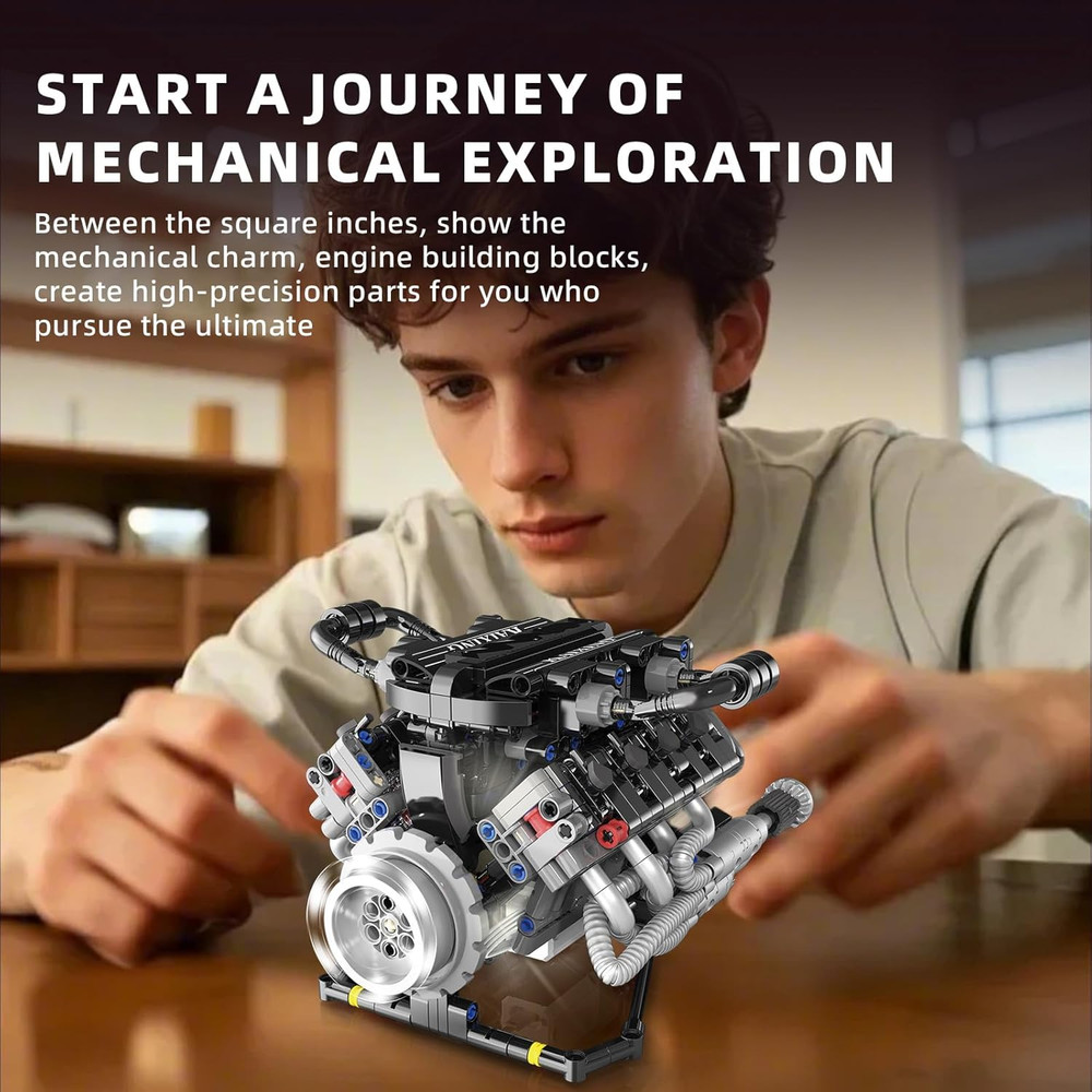 V8 Mini Engine Model Kit That Runs Building Sets with Motor, APP Control Technic