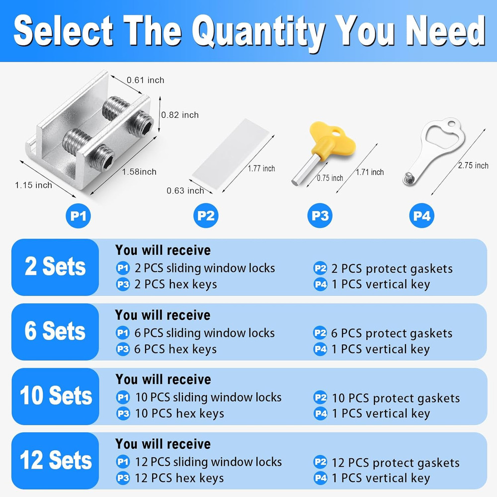 Sliding Window Locks (2 Sets), Secure Window Lock with Key, Window Locks for Up