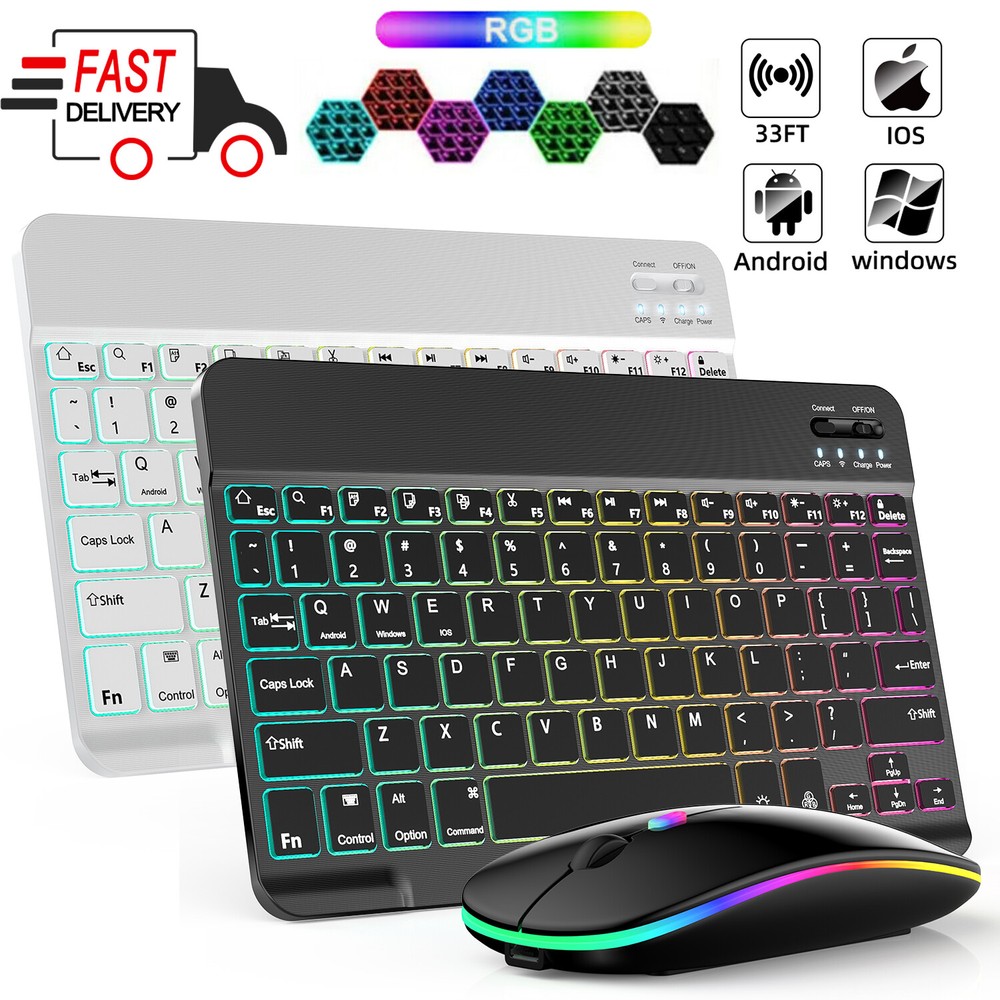 Bluetooth RGB Wireless Backlit Keyboard and Mouse for Tablet/Mobile/PC/Laptop US