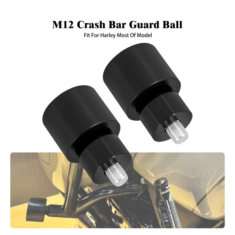 Black 2x Engine Protective Guards Crashs Bars M12 End Balls Protector For Harley