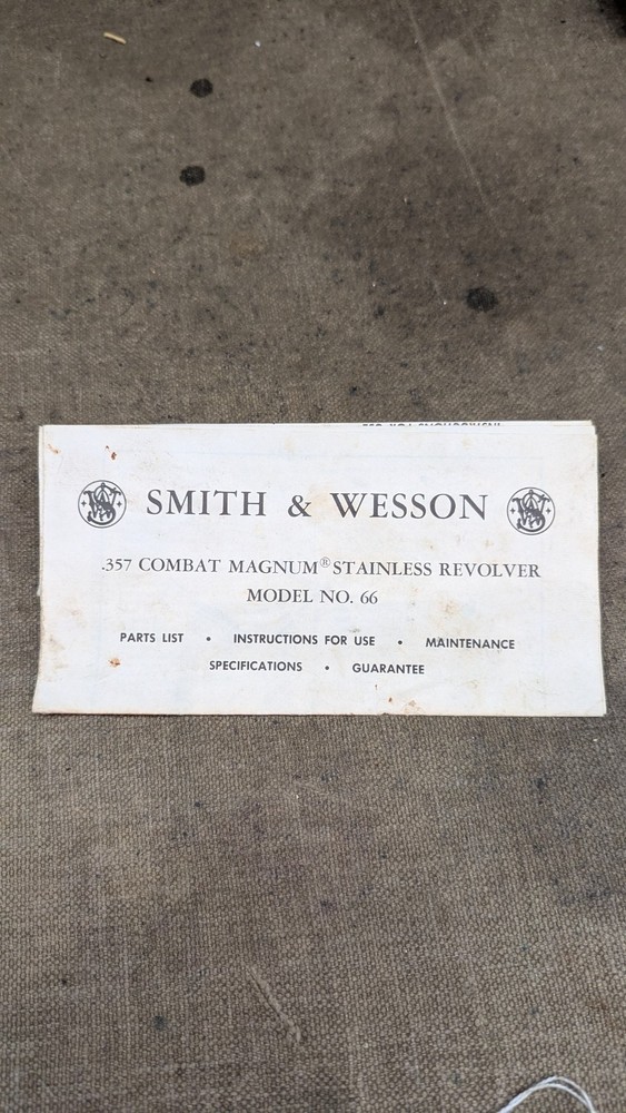 Instruction Manual, Vintage Smith & Wesson Model 66 Paperwork