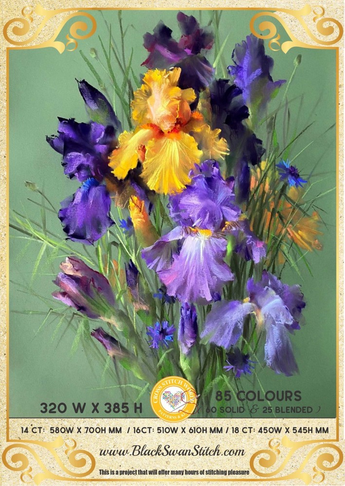 Violet irises Chart Counted Cross Stitch Pattern Needlework 651
