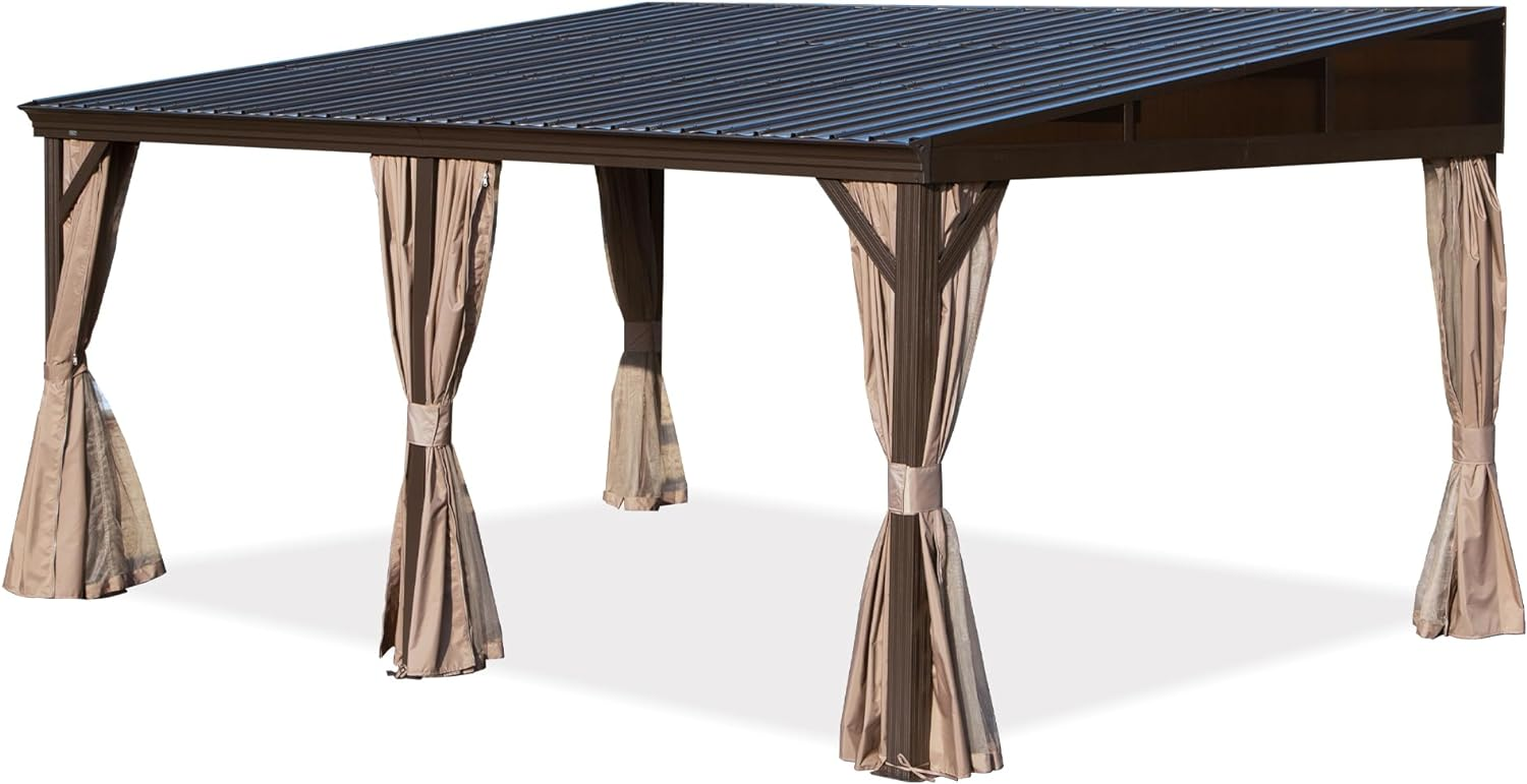 Domi 12x16FT Hardtop Gazebo Against Wall with Steel Roof