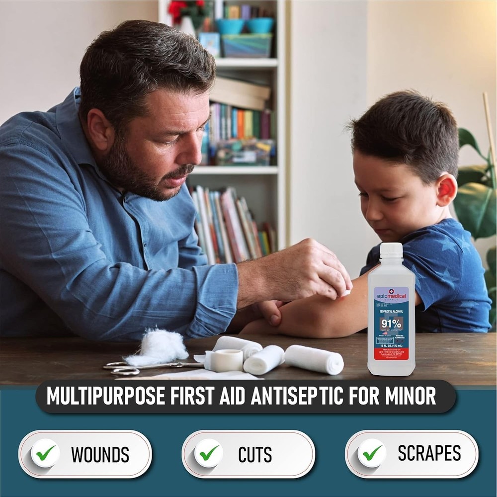Multipurpose 91% Isopropyl Rubbing Alcohol 16 oz - Essential First Aid Solution