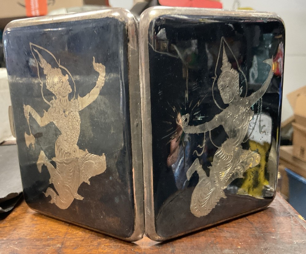 VTG Siam Thailand Solid Sterling Silver & Niello Dancer Etch Cigarette Case 4oz