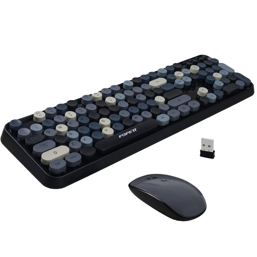 Grey Wireless Keyboard, Mouse Combo, 104 Keys Full-Sized, 2.4 GHz Round Keycap