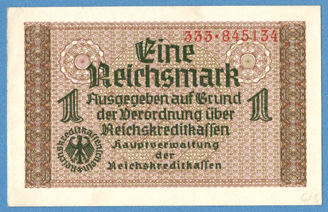 1940-45 GERMANY OCCUPIED TERRITORIES 1 RM EAGLE W/H SWASTIKA UNC 1131