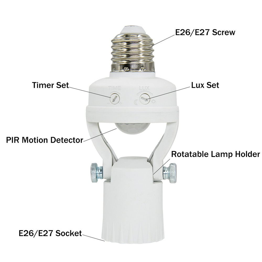 PIR Motion Sensor Light Socket - 180 Degree Rotatable E26/27 Smart Screw Bulb