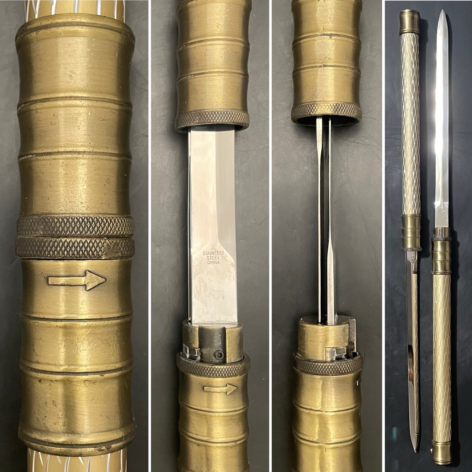 Defender 24.5" Fantasy Stainless Steel & Brass Dual Short Swords/Escrima Stick