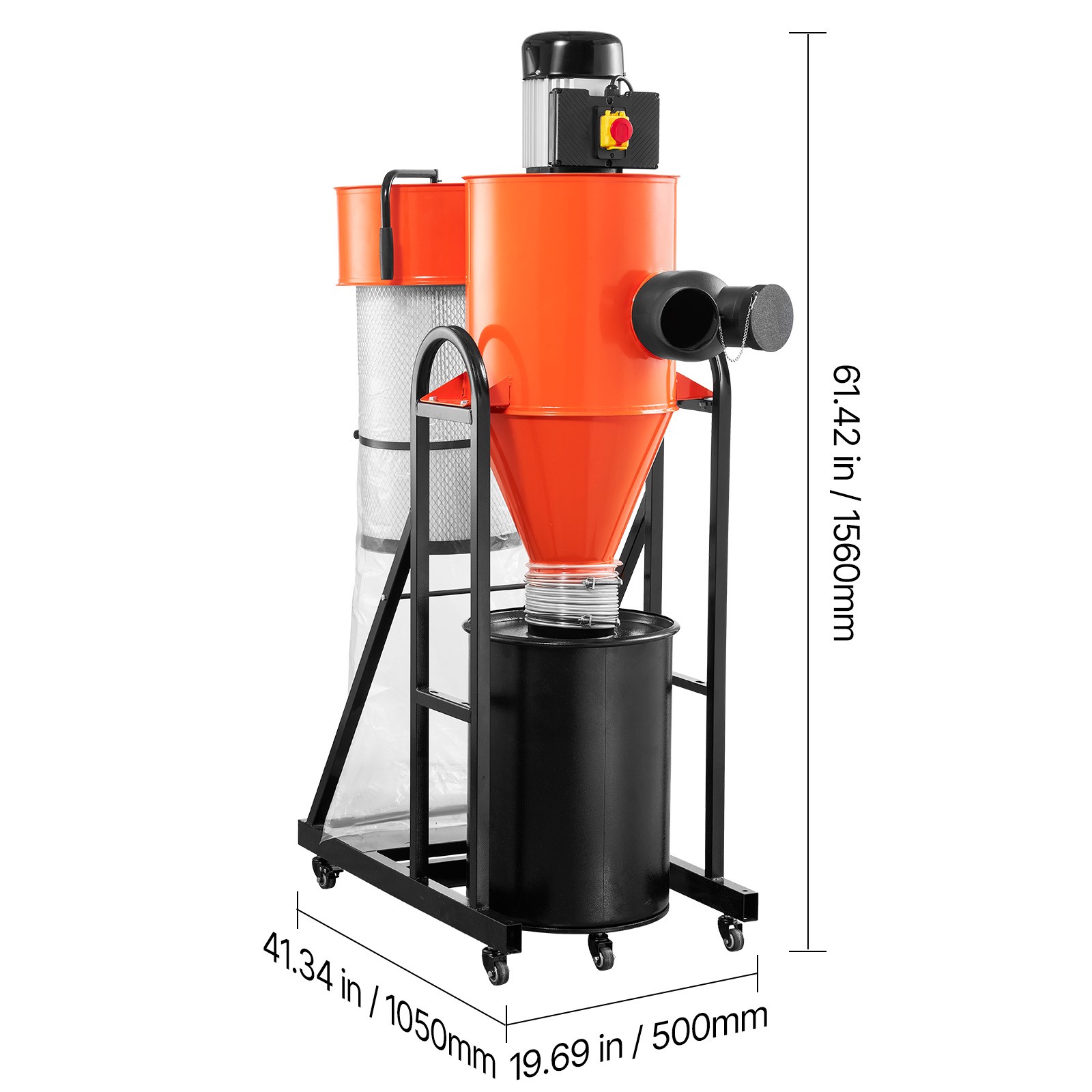 Uimoso 1.5HP Dust Collector with 763 CFM and 3400 RPM Vortex Cone System