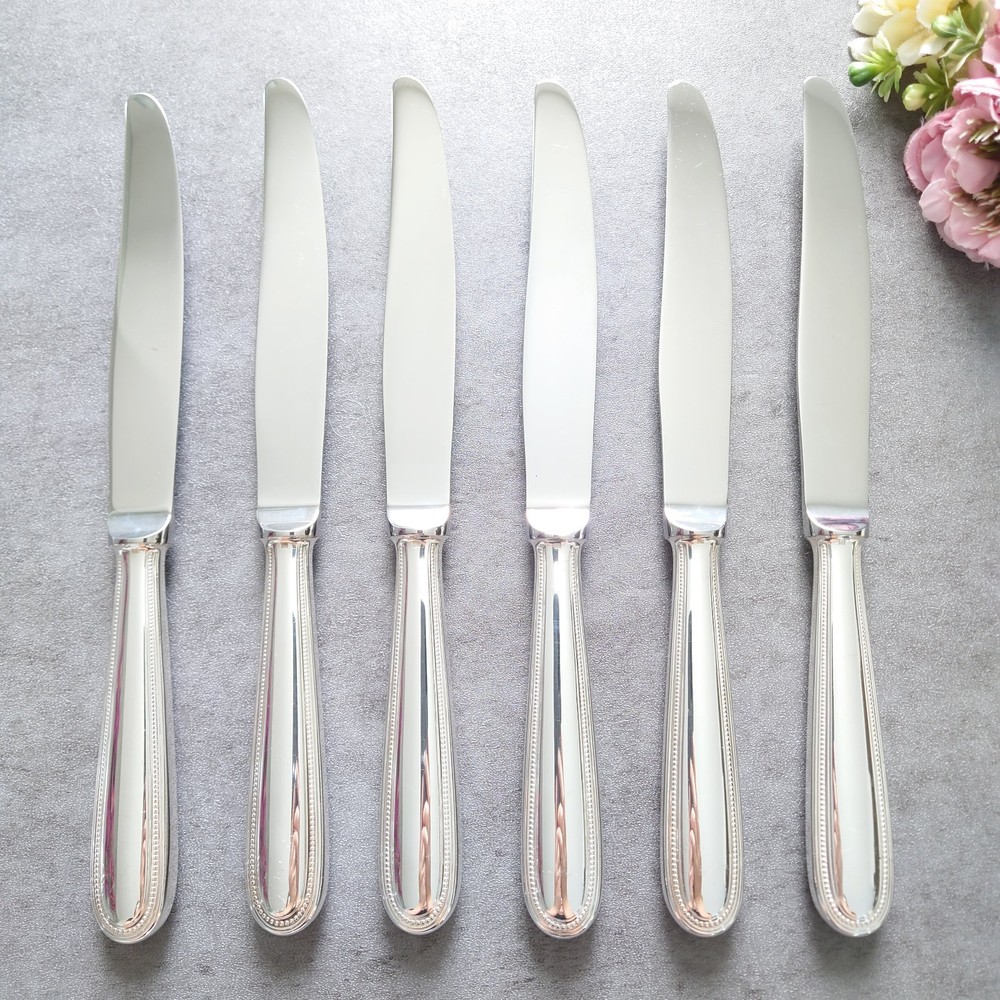 Christofle Perles 6pcs Silverplate Flatware Table Knife Excellent